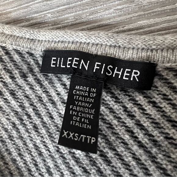 Eileen fisher striped recycled cashmere sweater gray black sz XXS oversized cut - Picture 5 of 6